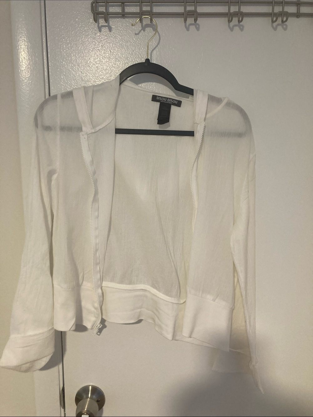 Bisou Bisou White Sheer Zip-Up Hoodie